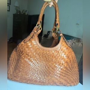 Cole Haan Woven Leather Hobo Bag - Tan